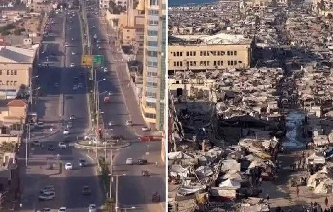 עזה לפני ואחרי: כך נראה רחוב ראשי ברצועה