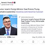 טראמפ מפרסם את הראיון של שר החוץ גדעון סער ב-newsmax