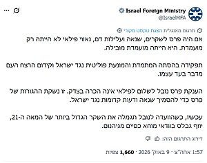 משרד החוץ: "אם היה פרס לשקרים, שנאה ועלילות דם, נאווי פילאי לא הייתה רק מועמדת. היא הייתה מועמדת מובילה"
