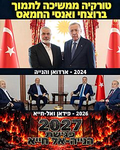 שר הביטחון ישראל כ"ץ תקף את נשיא טורקיה: "ארדואן ממשיך לפרוס שטיח אדום למרצחי ואנסי החמאס, ולתמוך בפעילות הטרור שהם מקדמים מטורקיה יחד עם האחים המוסלמים נגד ישראל ונגד מדינות מוסלמיות חשובות באזור". בהתייחסו לבכיר חמאס, הוסיף שר הביטחון: "חיסלנו את ראשי החמאס בעזה וגם תורו של אל-חייא יגיע ויישלח לפגוש את הנייה וחבריו במעמקי הגיהינום"